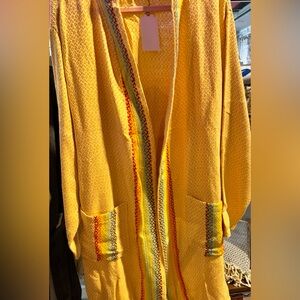 Rainbow Collection Textured Turkish Cotton Bathrobe, Loungewear, Sunshine, Large